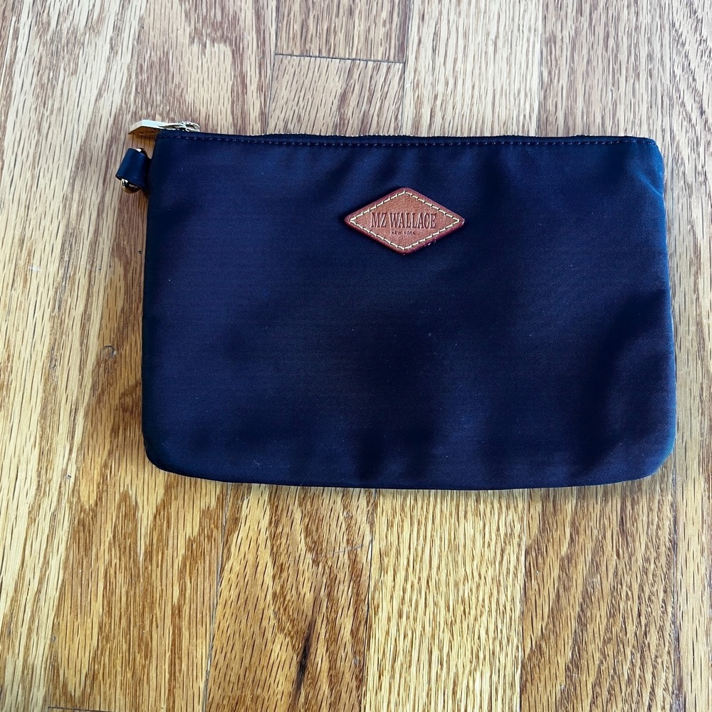 MZ Wallace Metro Nylon Zip Pouch Navy Pink Logo Cosmetic Makeup‎ Bag Travel Case - Picture 8 of 16